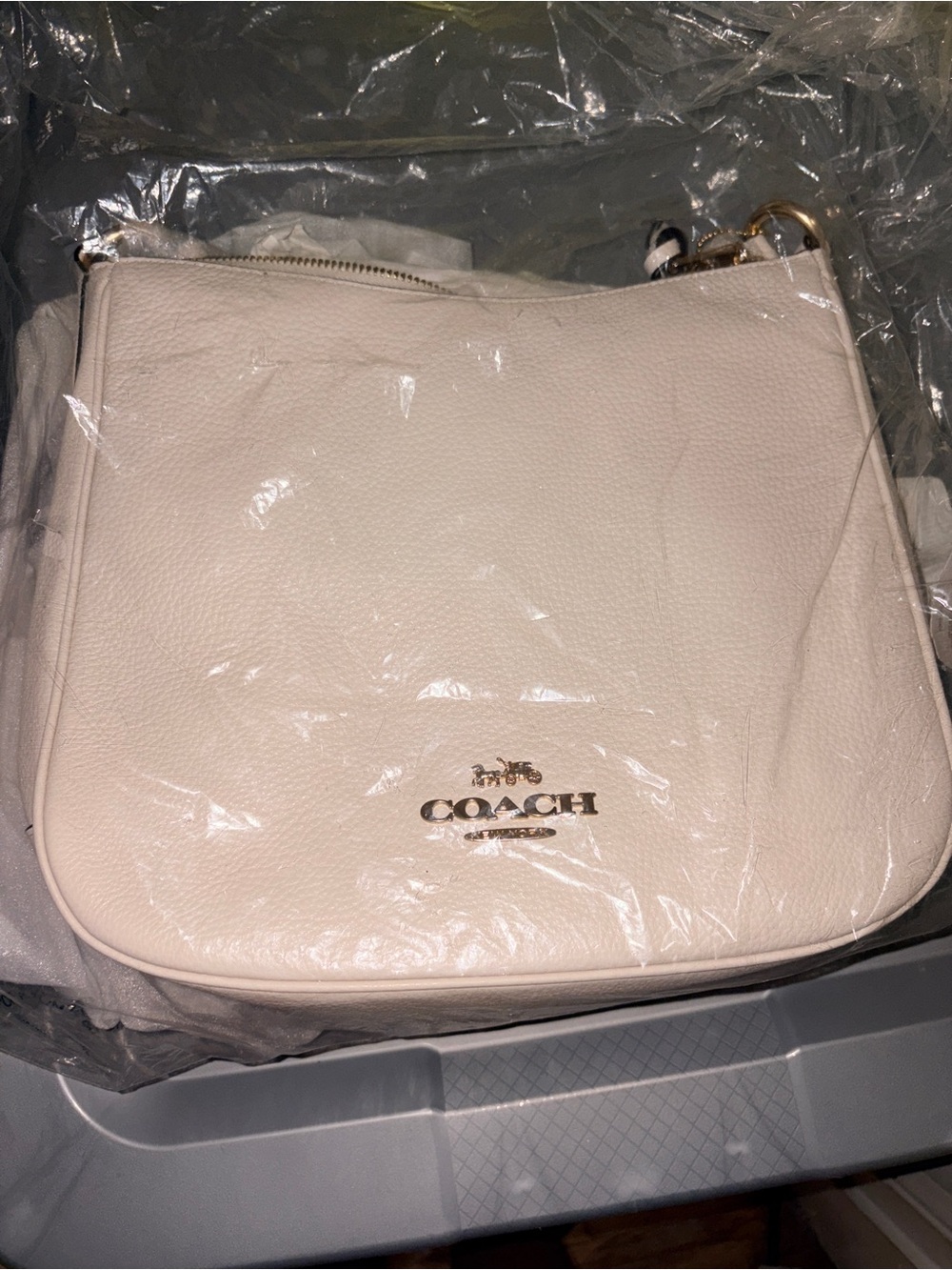 COACH Pebbled Leather Crossbody in Off-White with Gold Hardware